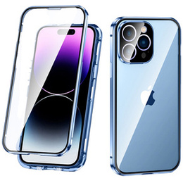 Etui do iPhone 14 Pro, Magnetic Dual Glass, niebieskie