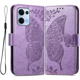 Etui z klapką do Oppo Reno 13, Butterfly, fioletowe