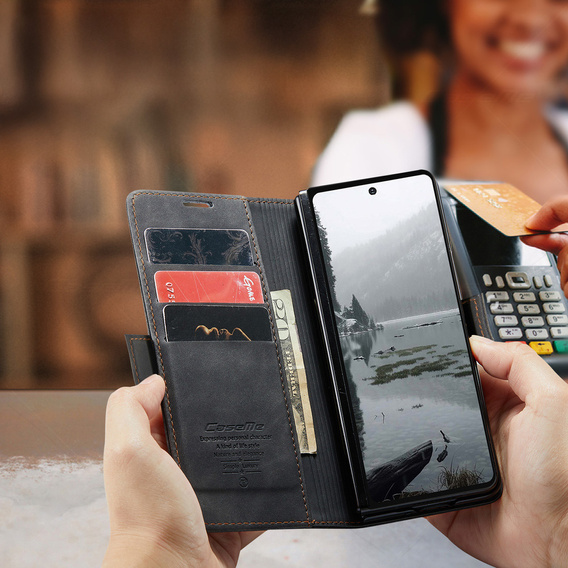 Etui CASEME do Samsung Galaxy Z Fold7 5G, Leather Wallet Case, czarne