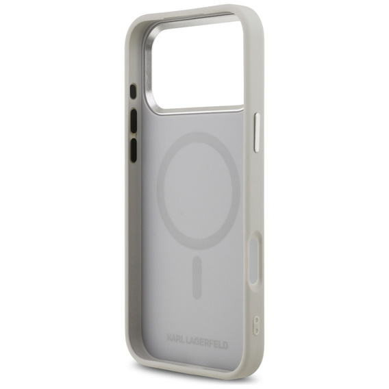 Etui Karl Lagerfeld do iPhone 17 Pro, Karl & Choupette Pins MagSafe, szare