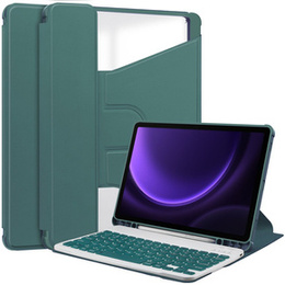 Etui z klawiaturą do Samsung Galaxy Tab S9 FE / S10 FE, Rotary 360° Leather, ciemnozielone