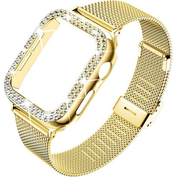 Bransoleta + Etui z Diamentami do Apple Watch 10/11 42mm, Złota