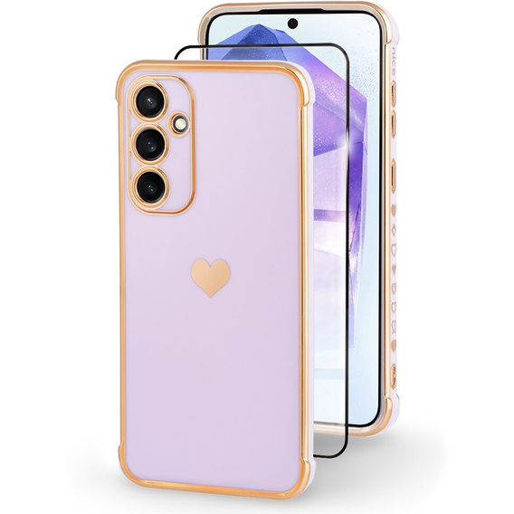 Etui do Samsung Galaxy A55 5G, Electro heart, fioletowe + Szkło Full Glue Ceramic
