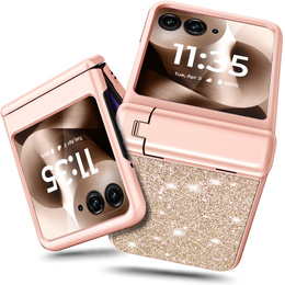 Etui do Motorola Razr 60 Ultra – Glitter PC Case ze szkłem i podstawką - złote