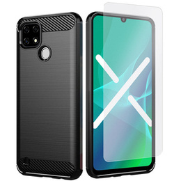 Zestaw Etui Karbon do Realme C21Y / C25Y, Czarne + szkło