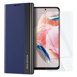 Zestaw Etui Side Magnetic do Xiaomi Poco X5 5G / Redmi Note 12 5G, Granatowe + szkło