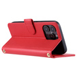 Etui z klapką do iPhone 16 Pro Max, Rhombus Crossbody Leather, czerwone