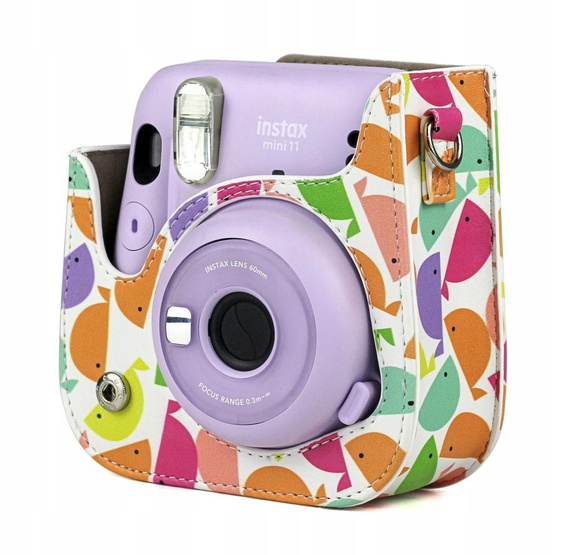 Etui do Fujifilm Instax Mini 11, skórzany pokrowiec z paskiem, kolorowe wieloryby