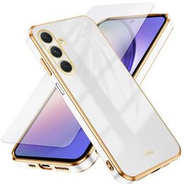 Zestaw Etui do Samsung Galaxy A54 5G, silikonowe Glamour z ochroną aparatu, Białe + szkło