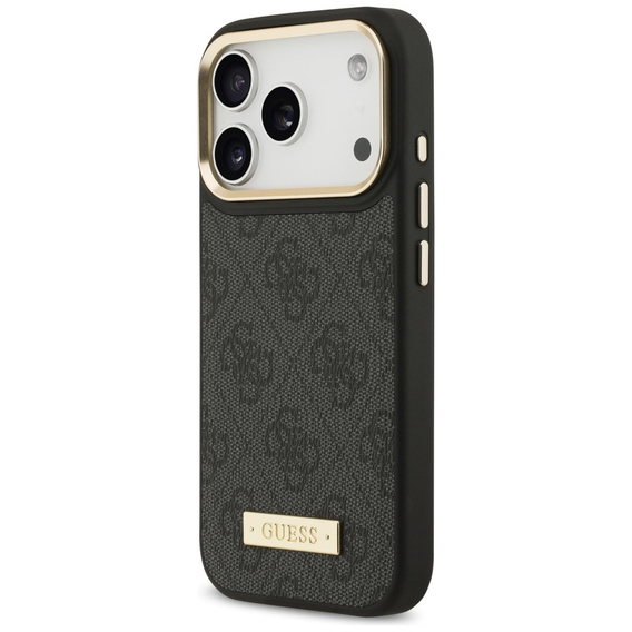 Etui GUESS do iPhone 17 Pro, 4G Logo Plate MagSafe, czarne