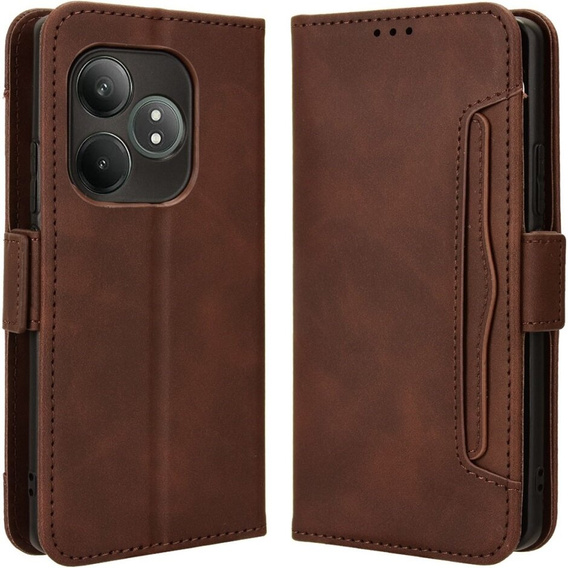 Etui z klapką do Realme GT 6 / 6T, Card Slot, brązowe