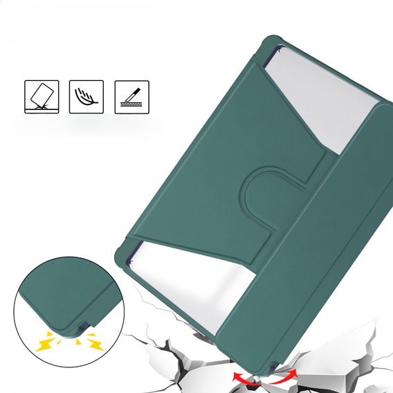 Etui z klawiaturą do Samsung Galaxy Tab S9+, Rotary 360° Leather, ciemnozielone