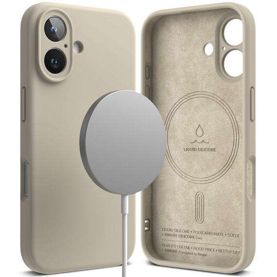 Etui Ringke do iPhone 16, Silicone MagSafe, beżowe + Szkło Hartowane 9H