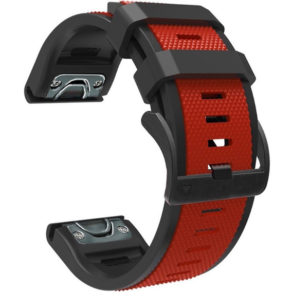 Pasek Silikonowy do Garmin Fenix 5X/6X/7X, Czerwony / Czarny