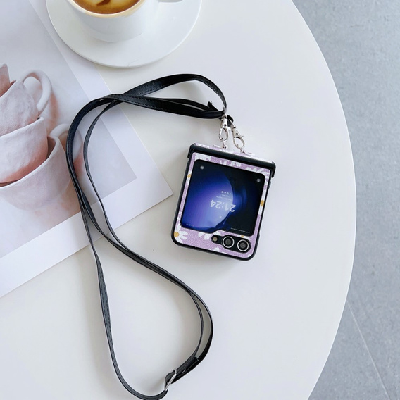 Etui do Samsung Galaxy Z Flip7 FE / Z Flip6, z paskiem na ramię, fioletowe