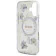 Etui GUESS do iPhone 16, Resin Flowers and Glitter, do MagSafe, fioletowe
