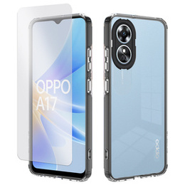 Zestaw Etui do Oppo A17, Fusion case przezroczyste z czarną ramką + Szkło Hartowane