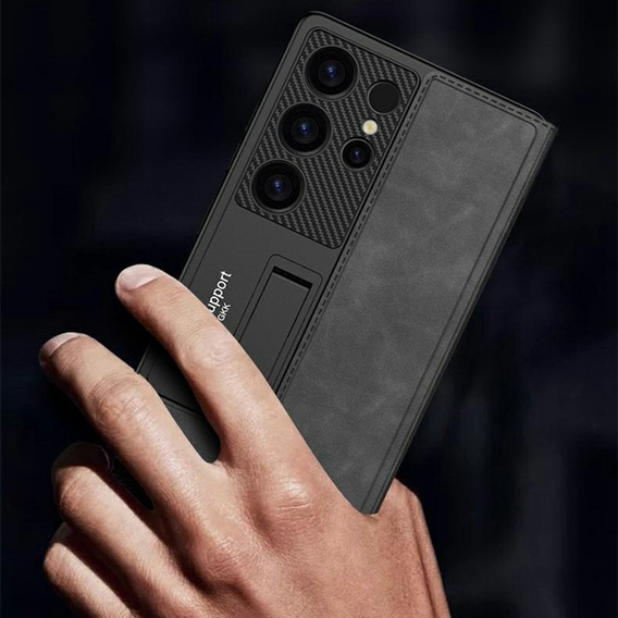 Etui GKK do Samsung Galaxy S25 Ultra z klapką, kieszenią na karty, podstawką i magnetycznym zamknięciem – czarne