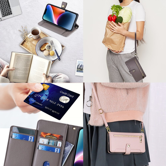 Etui z klapką do Xiaomi Redmi Note 13 Pro+, Wallet Zipper Pocket, szare