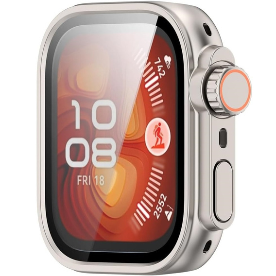 2w1 Etui + Szkło Hartowane do Huawei Watch Fit 4 Pro, Srebrne/Pomarańczowe