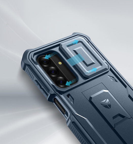 Etui pancerne do Samsung Galaxy A26 5G, Dexnor Kickstand Cam Protector, niebieskie