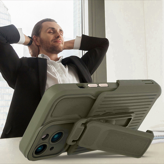 Pancerne Etui Belt Clip do iPhone 14, z klipsem, zielone