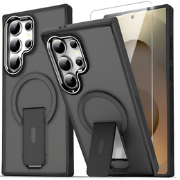 Etui do Samsung Galaxy S25 Ultra, Kickstand Matt Case, do MagSafe, czarne + Szkło na ekran