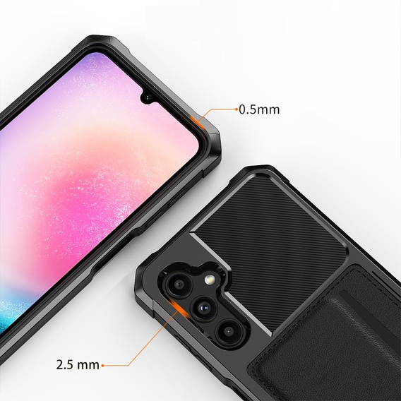 Etui do Samsung Galaxy A15 5G, Card Holder Kickstand, czarne + szkło 9H