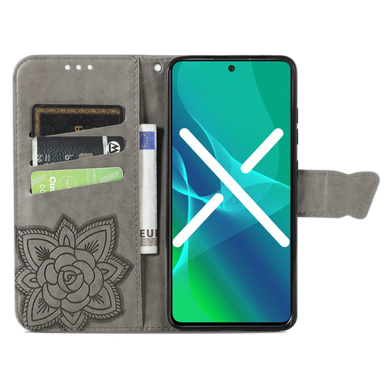 Etui z klapką do Xiaomi Poco X4 Pro 5G, Butterfly, szare