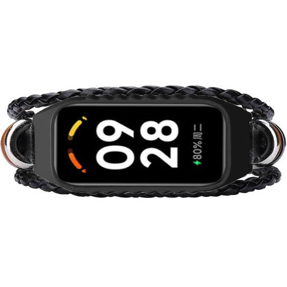 Pasek Skórzany do Xiaomi Redmi Smart Band 2 / Xiaomi Smart Mi Band 8 Active, Czarny