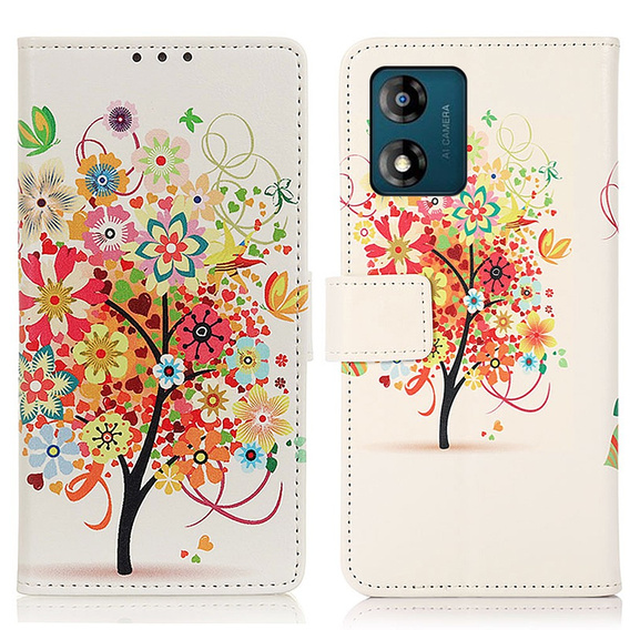 Etui z klapką do Motorola Moto E13, Wallet, Flower Tree pomarańczowe