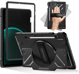 Etui Dexnor 360° do Samsung Galaxy Tab S9 FE+, z paskiem i miejscem na rysik - czarne