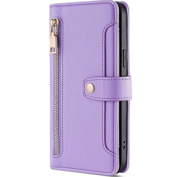 Etui z klapką do Samsung Galaxy S23, Wallet Zipper Pocket, fioletowe