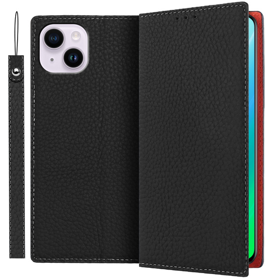 Etui z klapką do iPhone 14 Plus, Litchi Skin Grain, czarne