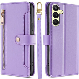 Etui z klapką do Samsung Galaxy A25 5G, Wallet Zipper Pocket, fioletowe