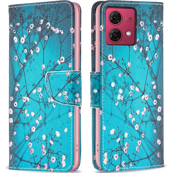 Etui z klapką do Motorola Moto G84 5G, Wallet, Sakura niebieskie