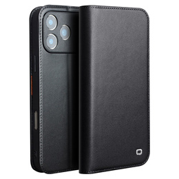 Etui z klapką QIALINO do iPhone 17 Pro Max, skórzane, czarne