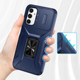 Etui do Samsung Galaxy A15, pancerne Slide Ring, niebieskie + szkło 9H