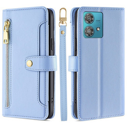 Etui z klapką do Motorola Edge 40 Neo, Wallet Zipper Pocket, niebieskie