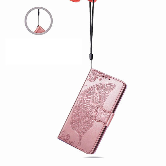 Etui z klapką do Motorola Moto G56 5G, Butterfly, różowe rose gold