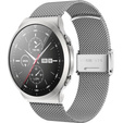 Bransoleta Milanese + Etui z osłoną na ekran do Huawei Watch GT 2 Pro, Srebrny
