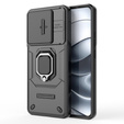 Etui do Xiaomi Redmi Note 14 5G, KickStand Camera Lens, czarne + Szkło 9H