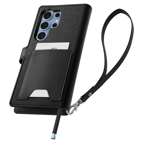 Etui Spigen Wallet "S" do Samsung Galaxy S25 Ultra, Czarne + Szkło Hartowane 9H