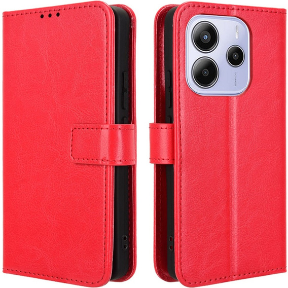 Etui z klapką do Xiaomi Redmi Note 14 4G, Crazy Horse Wallet, czerwone