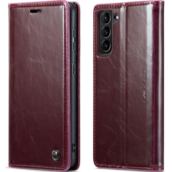 Etui z klapką CASEME do Samsung Galaxy S21, Waxy Textured, czerwone