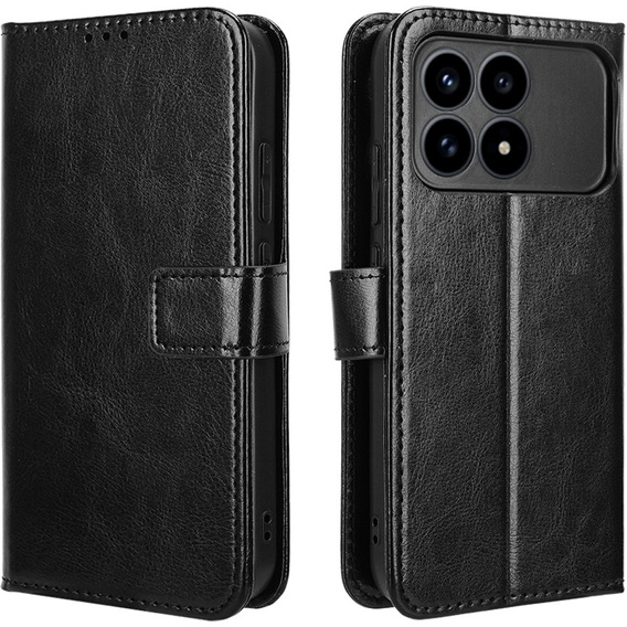 Etui z klapką do Xiaomi Poco F8 Pro, Crazy Horse Wallet, czarne