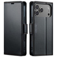 Etui do iPhone 17 Pro Max, ERBORD Glossy Litchi, portfel z klapką, czarne