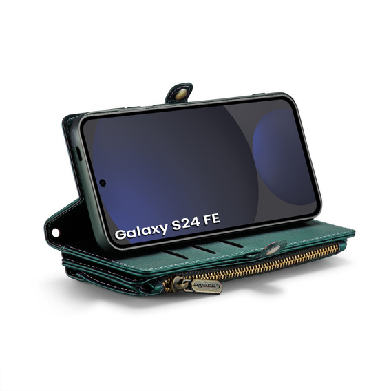 Etui CASEME do Samsung Galaxy S24 FE, RFID Leather Wallet, z paskiem na ramię, zielone