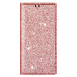 Etui z klapką do iPhone 16E, Card Slot Glittery, różowe