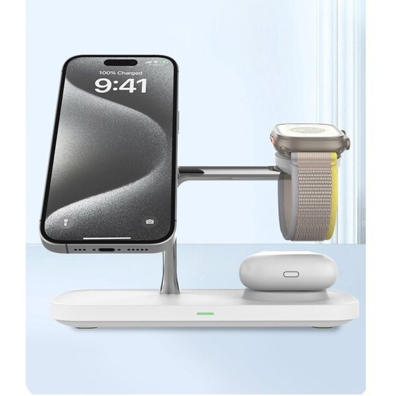 Ładowarka indukcyjna Qi2 3w1 15W do iPhone/ Apple Watch / Airpods / Galaxy / Galaxy Watch/ Galaxy Buds, biała